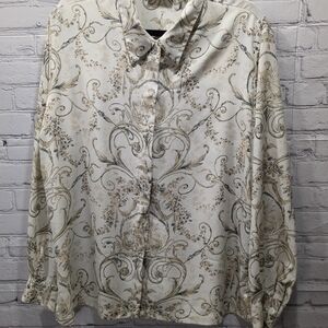 Liz Claiborne Cream and Blue Floral Blouse